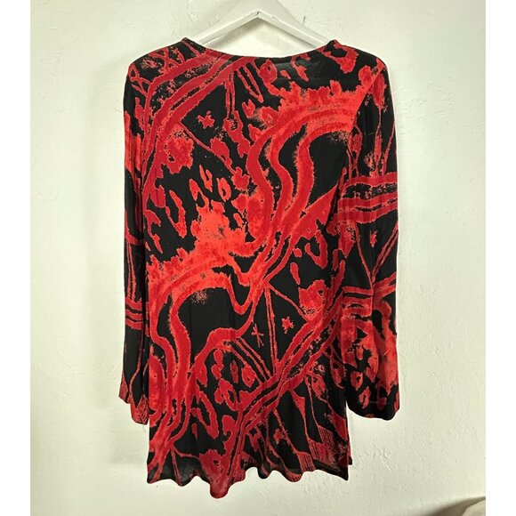 Carole Little Womens Red & Black Abstract Print Long Sleeve Tunic Size 10 Casual - Picture 2 of 9